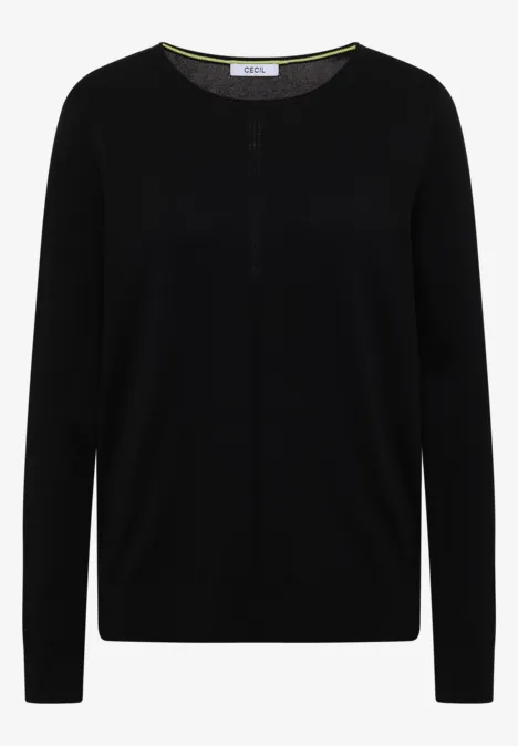 Basic Pullover mit Rundhals in Unifarbe Black Schlichter schwarzer Rundhalsausschnitt-Pullover mit langen Ärmeln.