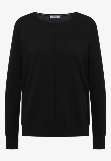 Basic Pullover mit Rundhals in Unifarbe charcoal grey melange Schwarzer Pullover mit Rundhalsausschnitt und langen Ärmeln