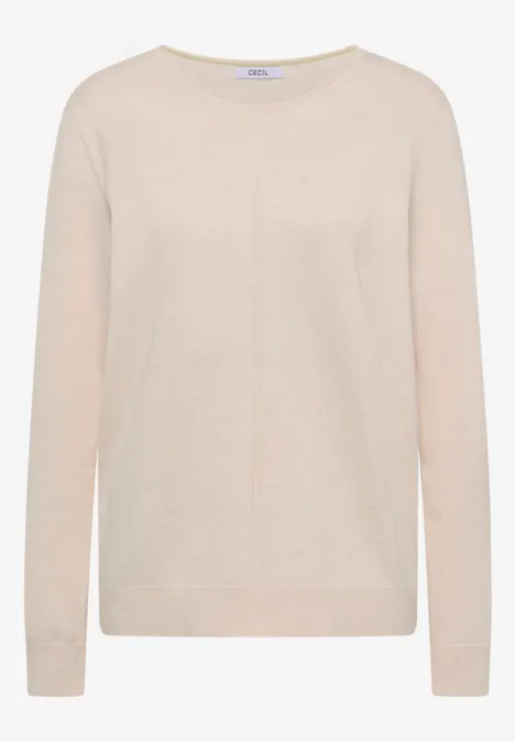 Basic Pullover mit Rundhals in Unifarbe oat milk beige melange Beiger Pullover mit Rundhalsausschnitt und langen Ärmeln.