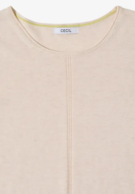Basic Pullover mit Rundhals in Unifarbe oat milk beige melange Hellbeiges Damen-Shirt mit Rundhalsausschnitt und mittiger Ziernaht, schlicht und elegant.