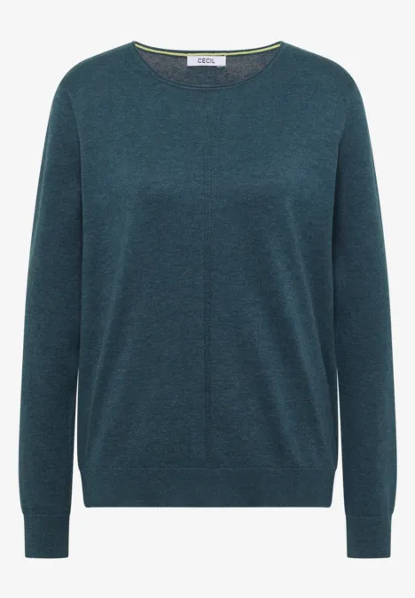 Basic Pullover mit Rundhals in Unifarbe dull teal blue melange Schlichter petrolfarbener Pullover mit Rundhalsausschnitt und langen Ärmeln.