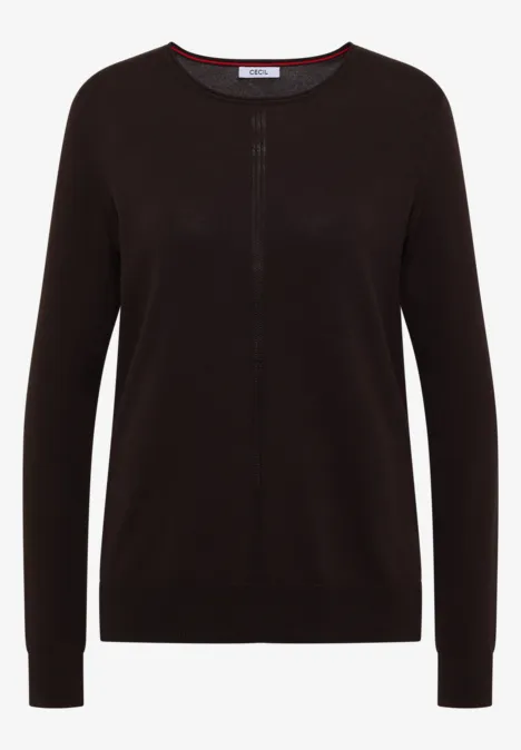 Basic Pullover mit Rundhals in Unifarbe truffle brown Schwarzer Pullover mit Rundhalsausschnitt und langen Ärmeln.