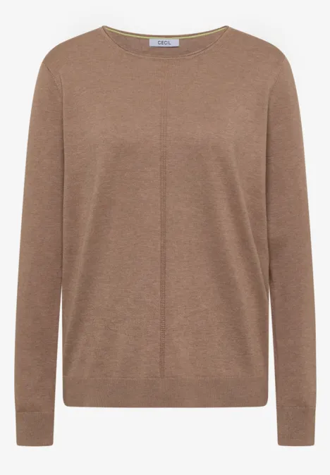 Basic Pullover mit Rundhals in Unifarbe creamy mocha melange Schlichter brauner Pullover mit langen Ärmeln und Rundhalsausschnitt.