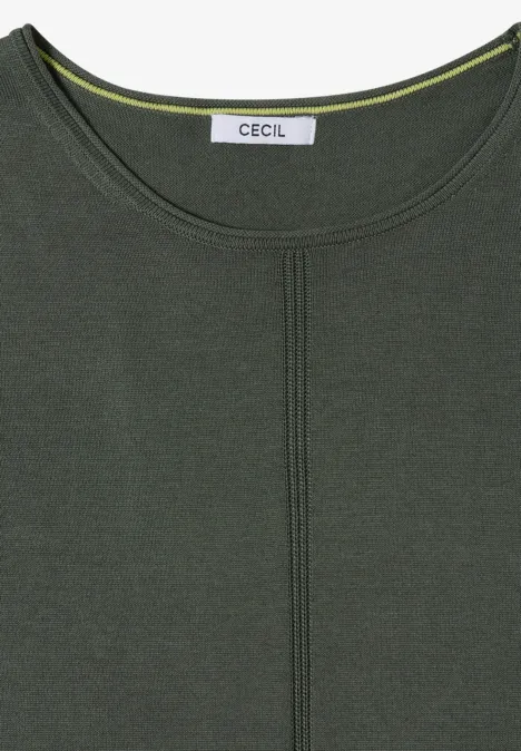 Basic Pullover mit Rundhals in Unifarbe dried olive green Dunkelgrünes, schlichtes T-Shirt mit Rundhalsausschnitt und dezentem Markenlabel im Nacken.
