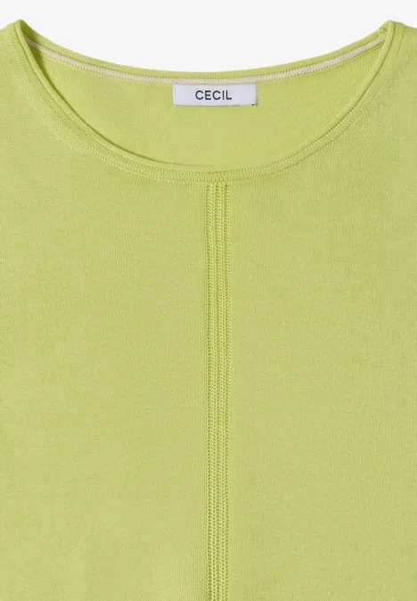 Basic Pullover mit Rundhals in Unifarbe citrin green Hellgrünes Damen-Oberteil mit Rundhalsausschnitt und dekorativer Naht in der Mitte, Marke CECIL.
