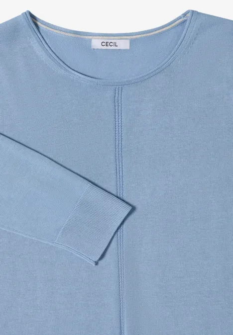 Basic Pullover mit Rundhals in Unifarbe easy blue Hellblauer Pullover mit zentraler Naht und 3/4-Ärmeln