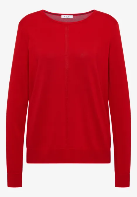 Basic Pullover mit Rundhals in Unifarbe flame red Ein roter Pullover mit Rundhalsausschnitt und langen Ärmeln.