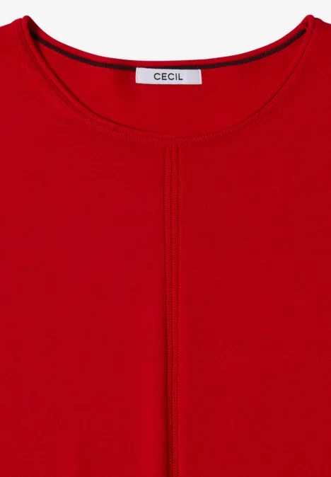 Basic Pullover mit Rundhals in Unifarbe flame red Rotes Shirt mit rundem Ausschnitt und mittiger Ziernaht, Markenlabel 'Cecil'.