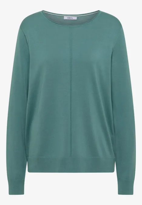 Pull basique uni à col rond mineral blue Pull vert uni pour femme à col rond et manches longues.