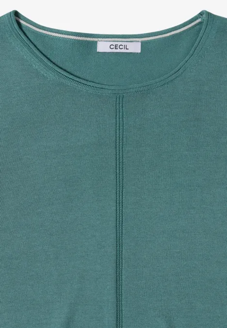 Pull basique uni à col rond mineral blue T-shirt vert à col rond avec étiquette CECIL