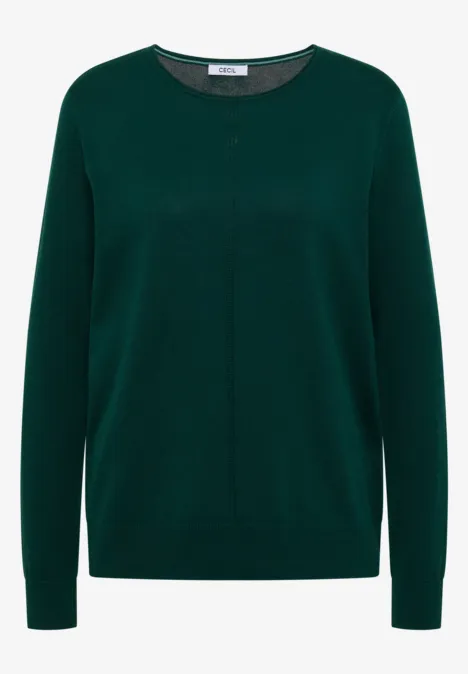 Basic Pullover mit Rundhals in Unifarbe dark fir green Ein schlichter dunkelgrüner Pullover mit Rundhalsausschnitt und langen Ärmeln.