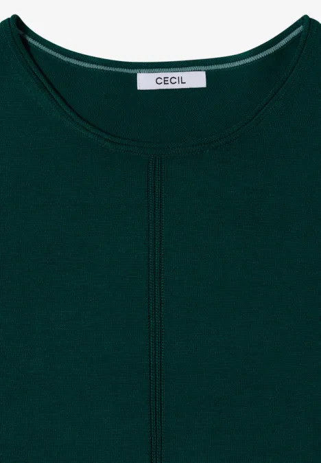 Basic Pullover mit Rundhals in Unifarbe dark fir green Dunkelgrünes Damenshirt mit Rundhalsausschnitt und zierendem Mittelstich, Marke CECIL.