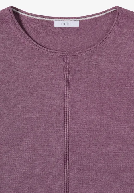 Basic Pullover mit Rundhals in Unifarbe lavender purple melange Lila T-Shirt mit Rundhalsausschnitt, vertikaler Ziernaht vorn und CECIL-Label im Nackenbereich.