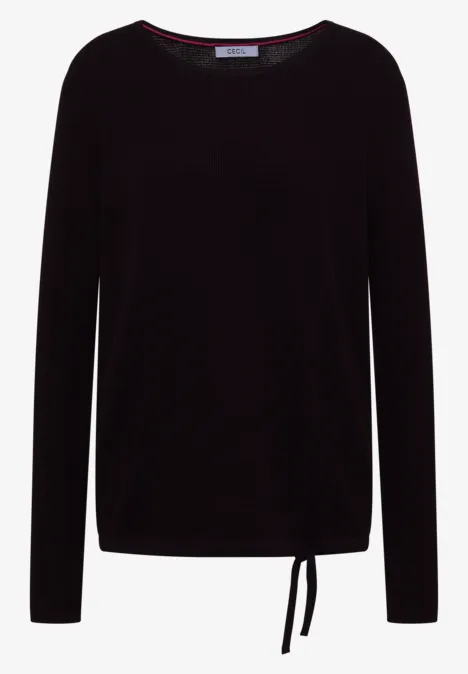 Pullover mit Rundhals und Struktur eggplant red Schwarzes Langarmshirt mit Rundhalsausschnitt und seitlicher Kordel am Saum.