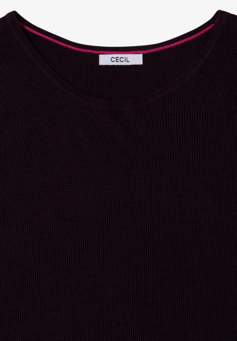 Pullover mit Rundhals und Struktur eggplant red Schwarzes Shirt mit Rundhalsausschnitt und 'CECIL'-Label im Nackenbereich.