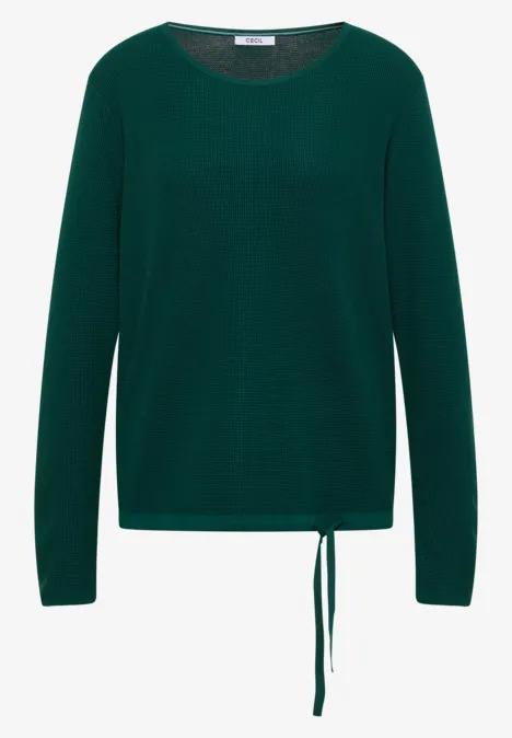 Pullover mit Rundhals und Struktur dark fir green Dunkelgrüner, langärmliger Pullover mit Rundhals und lockerer Passform, Kordelzug am Saum.
