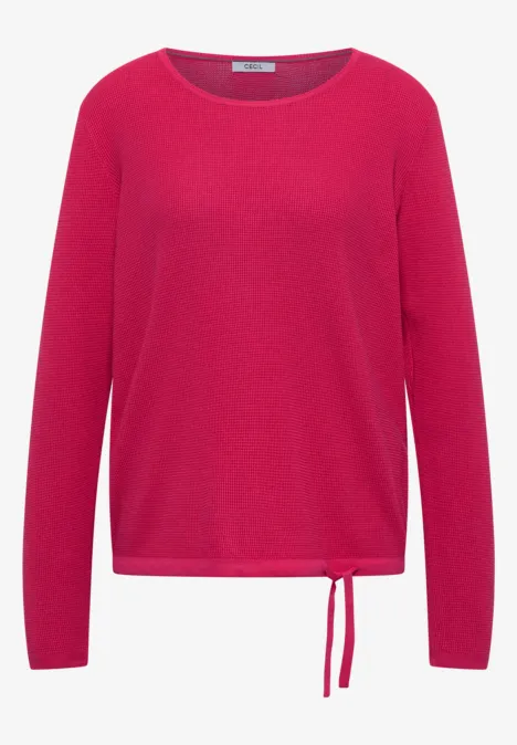 Pullover mit Rundhals und Struktur pink flash Rotes, langärmeliges Shirt mit Rundhalsausschnitt und seitlicher Kordel am Saum.