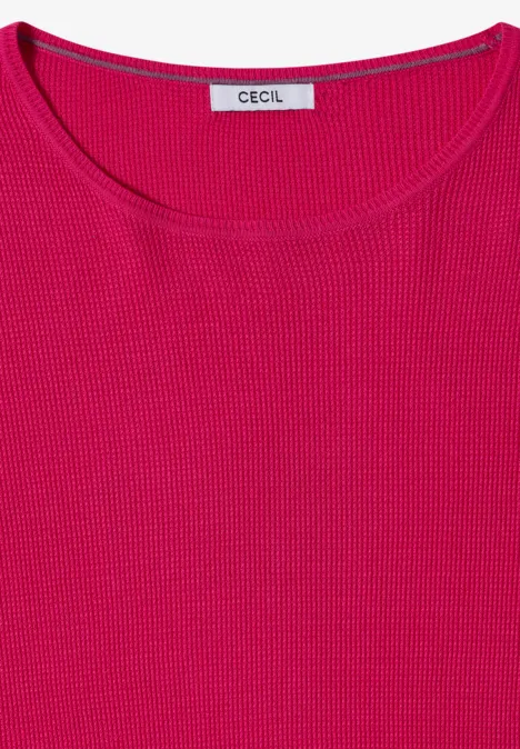 Pullover mit Rundhals und Struktur pink flash Pink-rotes Waffelstricktop mit Rundhalsausschnitt von CECIL.