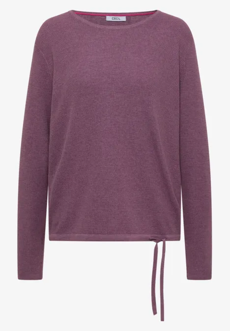 Pullover mit Rundhals und Struktur lavender purple melange Lila Langarm-Pullover mit Rundhalsausschnitt und Kordelzug am Saum.