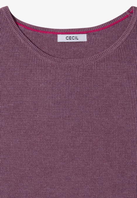 Pullover mit Rundhals und Struktur lavender purple melange Gefalteter, lila Strickpullover aus geripptem Stoff mit Rundhalsausschnitt