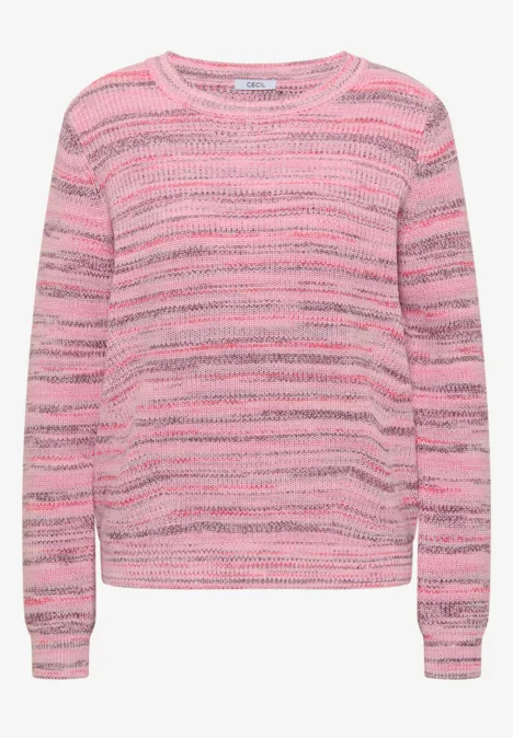 Rosa gestreifter Pullover mit Rundhalsausschnitt und langen Ärmeln.
