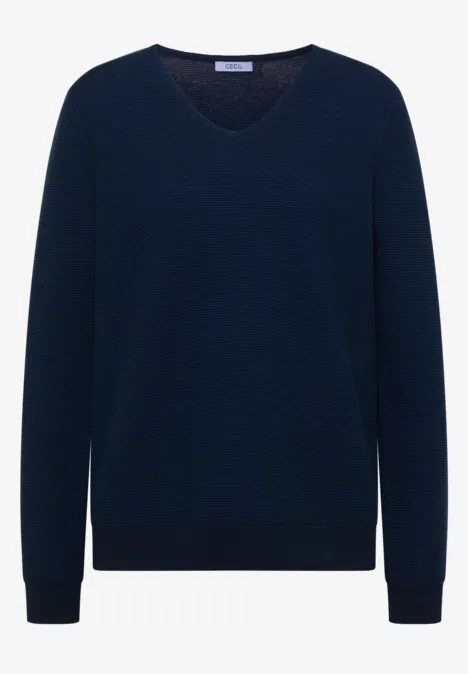 Pull bicolore à col en V urban dark blue Un pull bleu marine à col en V, manches longues et design épuré.