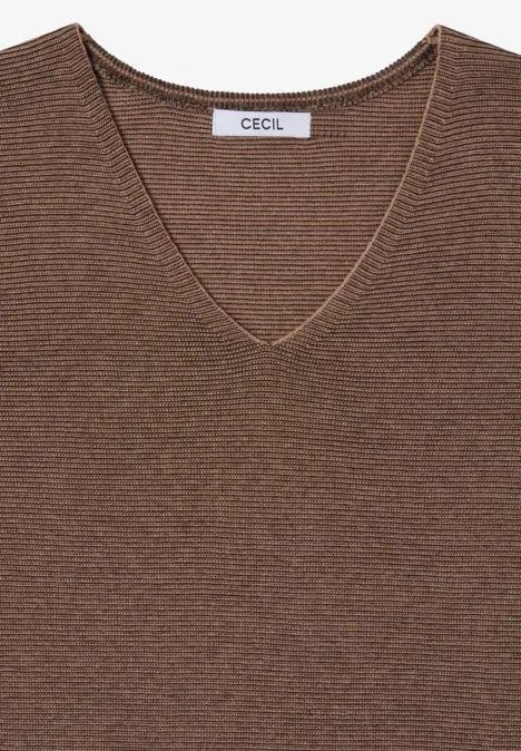 Pullover im Two-Tone-Look mit V-Neck truffle brown Braunes Stricktop mit V-Ausschnitt der Marke Cecil