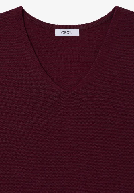 Pull bicolore à col en V berry red Haut en maille bordeaux à encolure en V avec étiquette CECIL.