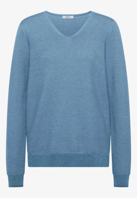 Pullover im Two-Tone-Look mit V-Neck mountain air blue Hellblauer Pullover mit langen Ärmeln und Rundhalsausschnitt aus weichem Material.