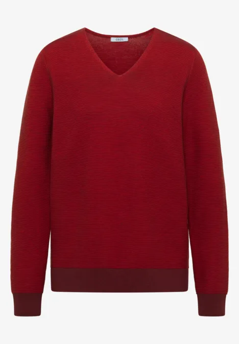 Pullover im Two-Tone-Look mit V-Neck flame red Roter V-Ausschnitt-Pullover aus weichem Stoff.