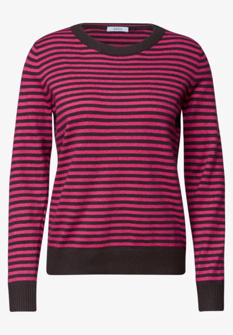 Trui met ronde hals en strepen pink flash melange Trui met lange mouwen, horizontale fuchsia- en donkergrijze strepen en ronde hals.