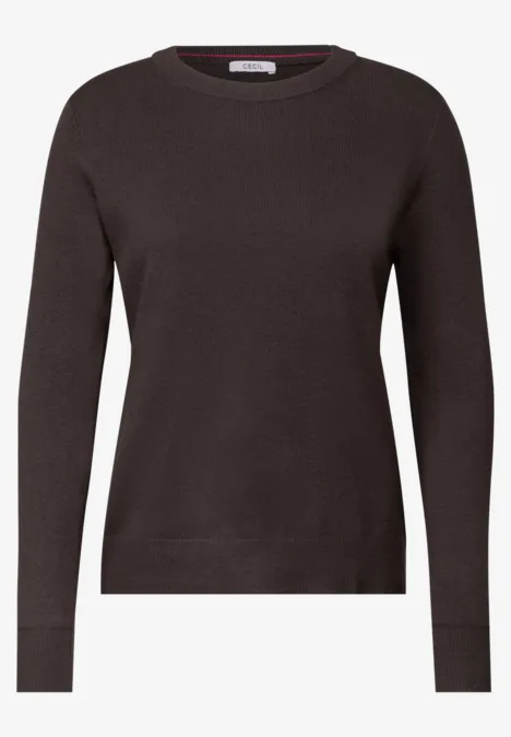 Effen trui met ronde hals truffle brown melange Een eenvoudige trui met lange mouwen en ronde hals in een donkere kleur.