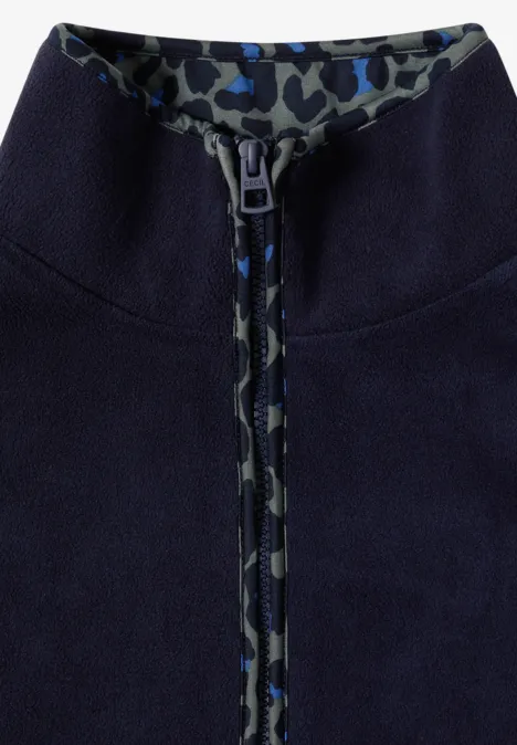 Fleecetrui met leopardetails urban dark blue Marineblauwe fleecejas met rits en camouflagevoering aan kraag