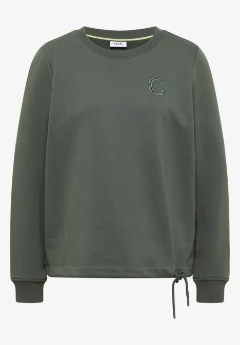 Dunkelgrünes Sweatshirt mit Rundhalsausschnitt,kleinem C-Logo auf der Brust und verstellbarem Tunnelzugsaum.