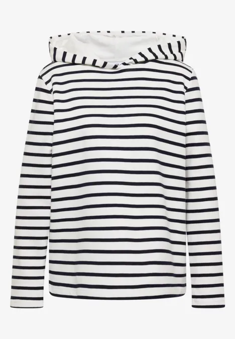 Sweatshirt mit Kapuze und Streifen vanilla white Weißer Kapuzenpullover mit schwarzen, horizontalen Streifen.