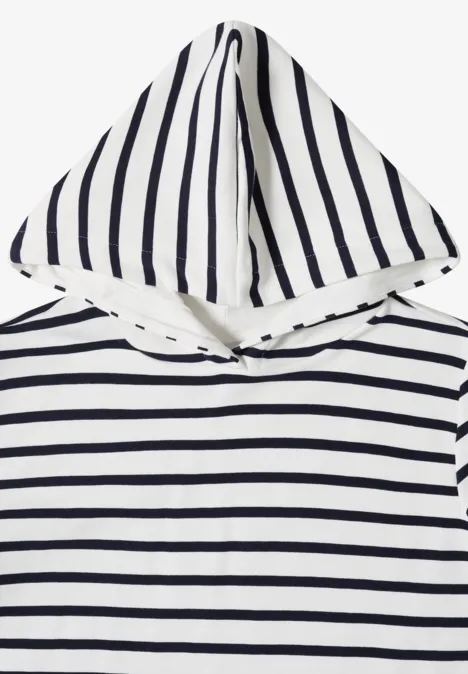 Sweatshirt mit Kapuze und Streifen vanilla white Weißer Kapuzenpullover mit schwarzen horizontalen Streifen.