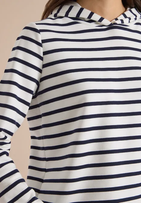 Sweatshirt mit Kapuze und Streifen vanilla white Weiß-blau geringeltes Langarmshirt mit Kapuze.