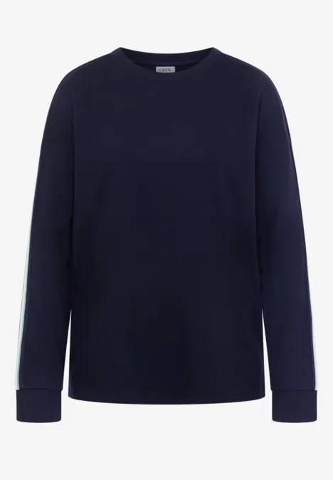 Sweatshirt mit Rundhals und Tapedetails urban dark blue Dunkelblauer Pullover mit langen Ärmeln und dezenten hellblauen Seitenstreifen.