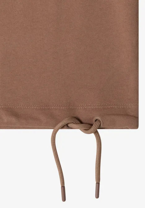 Sweatshirt mit Wording und Tunnelzug creamy mocha Braunes Kleidungsstück mit Kordelzug am unteren Saum, weicher Stoff.
