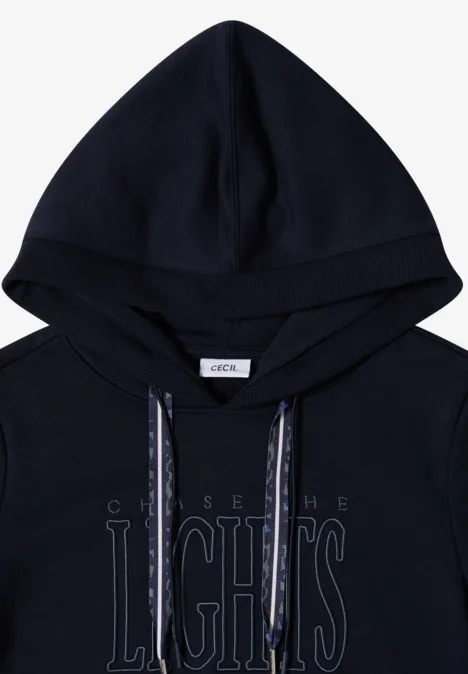 Sweatshirt mit Kapuze und Wording urban dark blue Schwarzer Hoodie mit Schriftzug 'Ladies of Lights'.