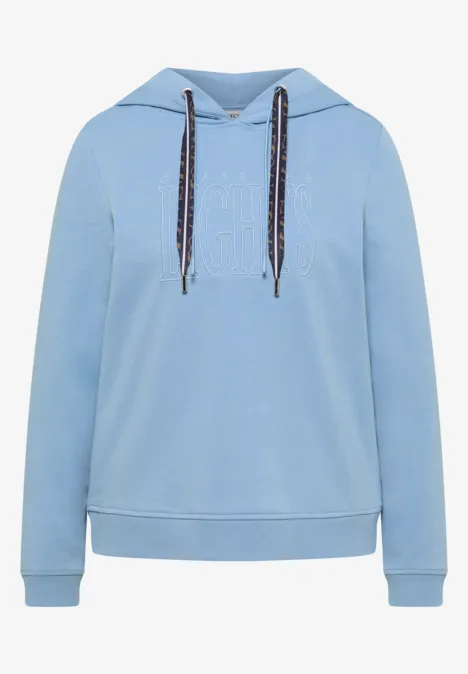Sweatshirt mit Kapuze und Wording easy blue Hellblauer Kapuzenpullover mit Kordelzug und langen Ärmeln.