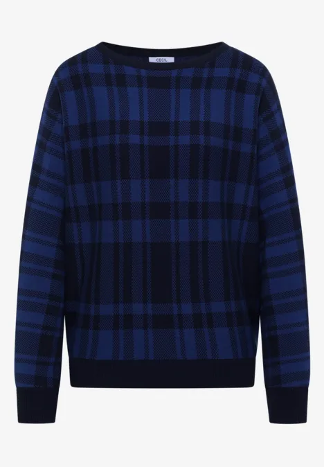 Sweter z rękawem typu dolman w kratkę urban dark blue Ciemnoniebieski sweter w czarną kratę, okrągły dekolt, długie rękawy i ściągacze.