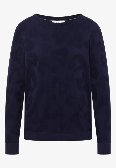 Trui met boothals en structuur urban dark blue Donkerblauwe trui met subtiel jacquardpatroon, ronde hals en geribde zoom.