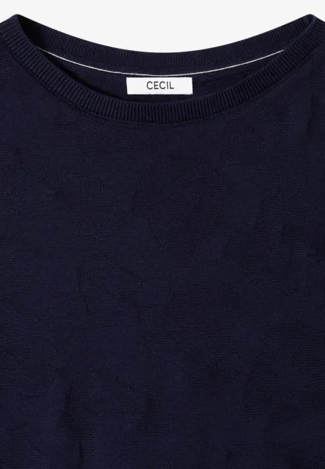 Trui met boothals en structuur urban dark blue Effen donkerblauw shirt met ronde hals, lange mouwen en CECIL-label in de nek.