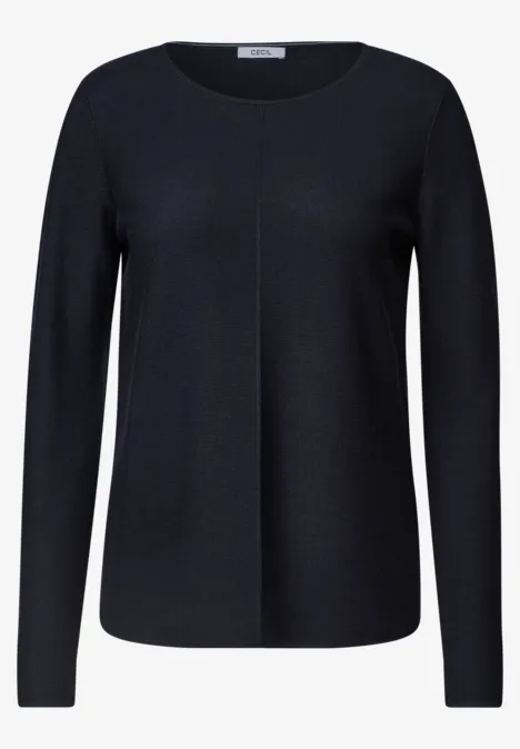 Pull noir à col rond, manches longues et coupe droite, style épuré.