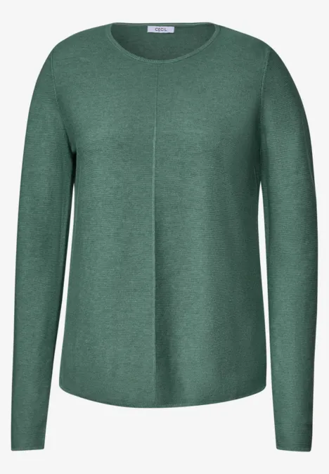 Trui met ronde hals en structuur jewel green melange Grüner, langärmliger Pullover mit Rundhalsausschnitt und mittiger Naht.