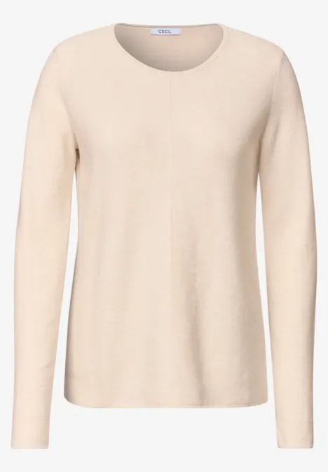 Hellbeige Langarmshirt mit Rundhalsausschnitt