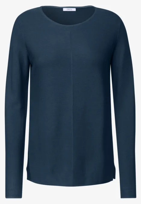 Dunkelblauer Langarm-Pullover mit Rundhalsausschnitt