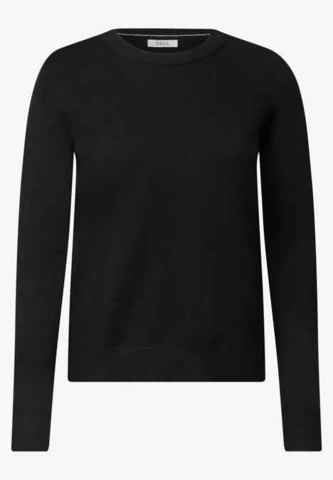 Pullover in Unifarbe mit Rundhals Black Schlichter schwarzer Pullover mit Rundhalsausschnitt und langen Ärmeln.