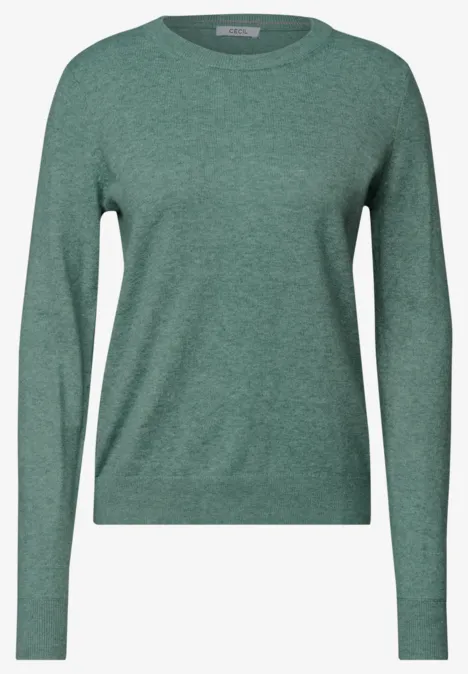 Pull uni à col rond jewel green melange Pull vert uni à col rond et manches longues